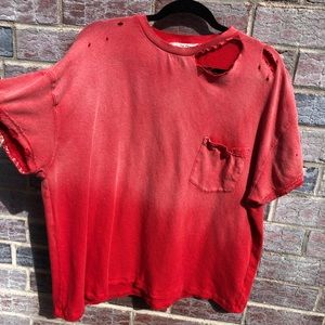 Free people red ombré distressed tee shirt
